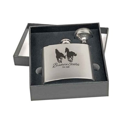 Laser Engraved Stainless Steel 6oz Flask Gift Set