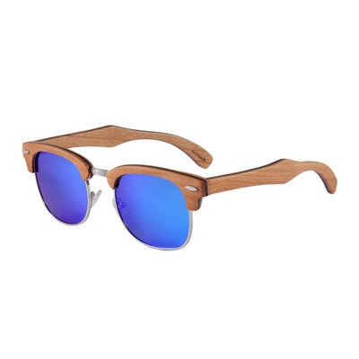 Cherry Wood Sunglasses - Blue Mirror Lenses - Cherry Wood Frames