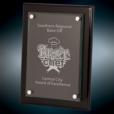 Black Piano Finish Floating Glass Plaque (10.5" x 13")