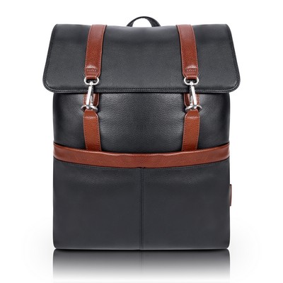 ELEMENT | 17" Black Leather Flap-Over Two-Tone Laptop & Tablet Backpack | McKleinUSA