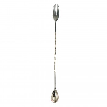 Stainless Steel Muddler Bar Spoon w/Trident Fork