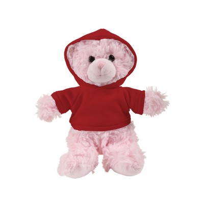 soft plush Pink Curly Sitting Bear with hoodie