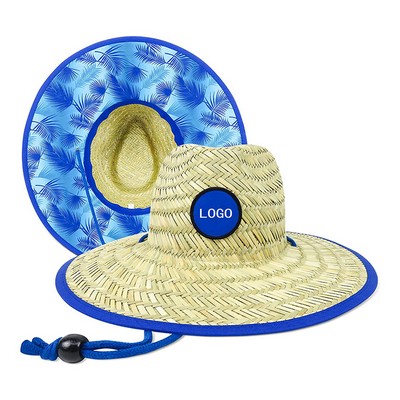 Straw Hat Woven Lifeguard-Style Hat w/Woven Patch