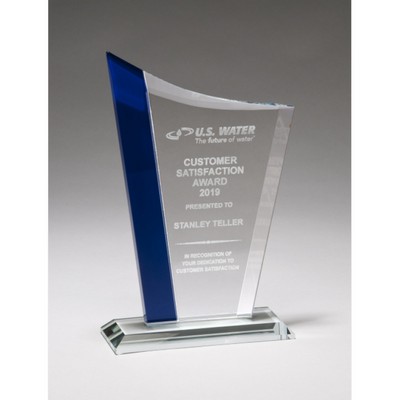 Zenith Series Jade Glass Award with Blue Glass Highlights (5 3/8" x 8")