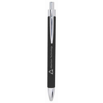 Black/Silver Laser Engraved Leatherette Pen