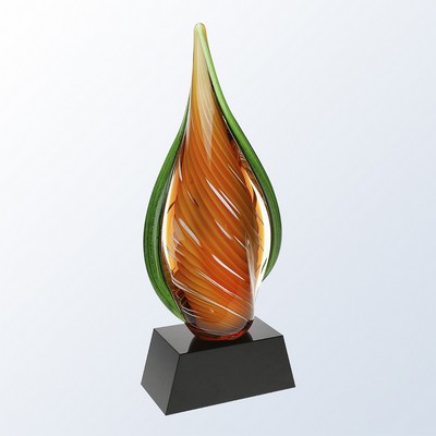 Orange Creamsicle Art Glass Series on Black Crystal Base, 12"H