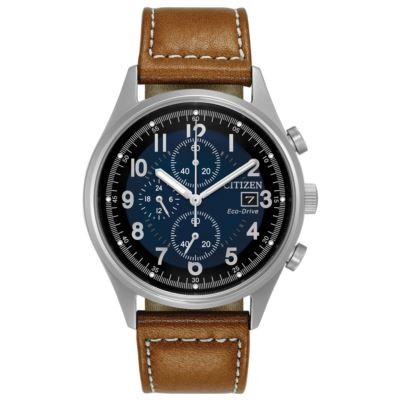 Citizen Men's Chandler Eco-Drive Distressed Brown Watch w/Blue Dial