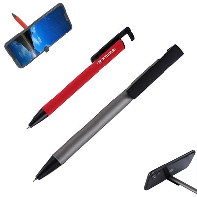 Matte Barrel Metal Pen w/Phone Stand