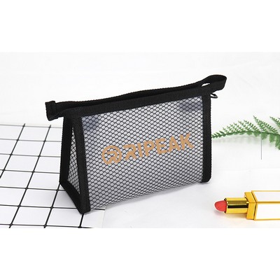 Waterproof Translucent Toiletry Pouch Bag Zipper Mesh Makeup Bag(Small)