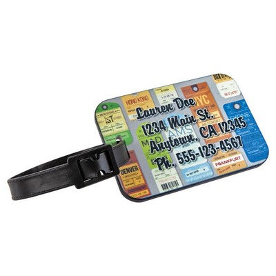 Polymer Rectangle Luggage Tag w/ Black Edge & Strap