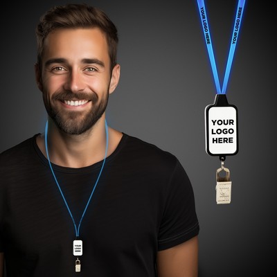 Blue LED Light Up Lanyard w/Badge Clip(Laser Engraved)