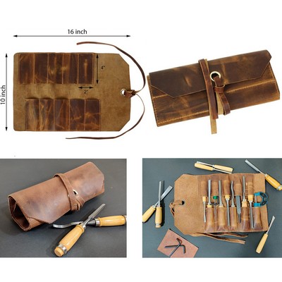 Leather Tool Roll Up Pouch