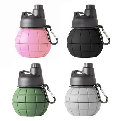 550ml Collapsible Silicone Grenade Water Bottle With Carabiner Cap