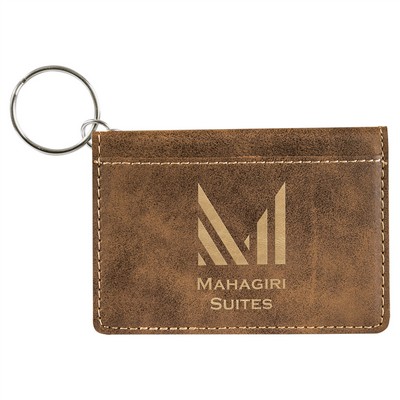 4 1/4" x 3" Rustic/Gold Leatherette Keychain ID Holder