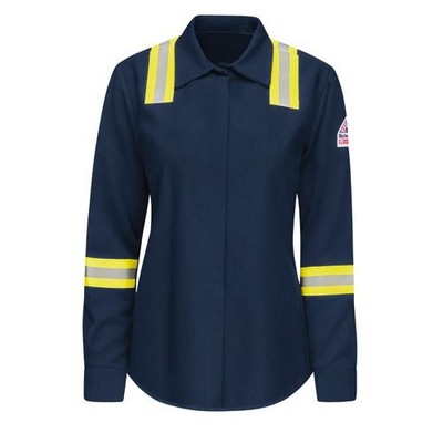 Bulwark™ Women's Concealed-Gripper Pocketless Work Shirt - Navy Blue