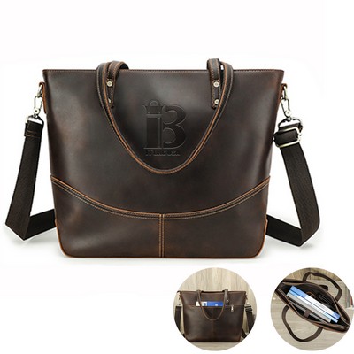 Genuine Leather Large handheld Laptop Cross-body Bag