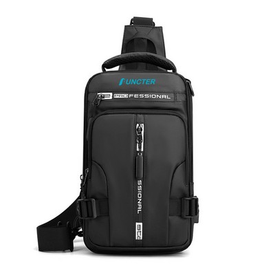 Men's Nylon Sling Bag Chest Shoulder Backpack Crossbody Bag W/USB Charging Port