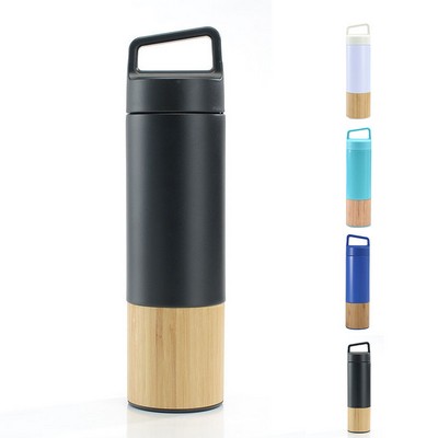 20oz. Bamboo-Wrapped Insulated Water Bottle with Handle