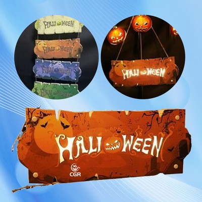 Illuminated Wooden Halloween Entry Sign