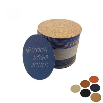 Round leather and Cork Coaster