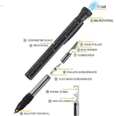 9 in 1 metal Multitool LED Light Pen