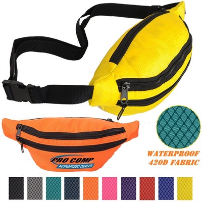 Waterproof Ribstop Waist Fanny Pack w/ 3 Zippers, 13"W x 6"H