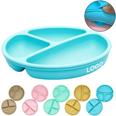 3 Compartments Divided Silicone Kids Plate With Suction