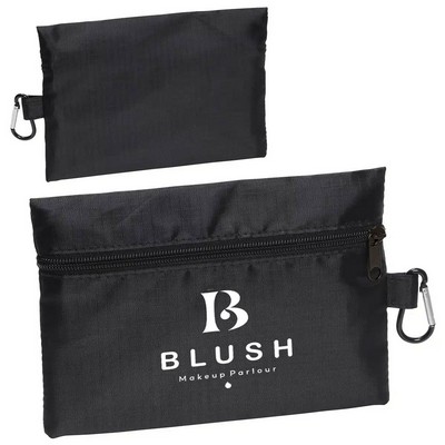 8.5" X 6" Ripstop Utility Zipper Pouch With Carabiner