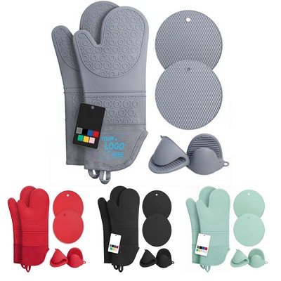 Heat Resistant Silicone Oven Mittens with Mini Oven Gloves and Hot Pads Potholders