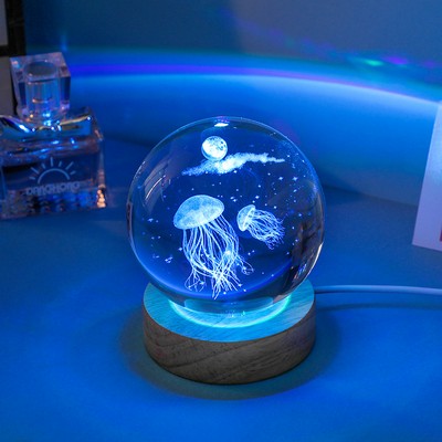 Engraved Jellyfish Crystal Ball Night Light