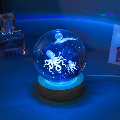 Engraved Octopuse Crystal Ball Night Light