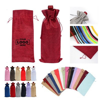 Luxury Jute Wine Bottle Gift Bag with Drawstrings