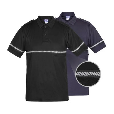 100% Polyester Bike Patrol Polo Shirt With Zipper Pocket And Reflective Hash Stripes