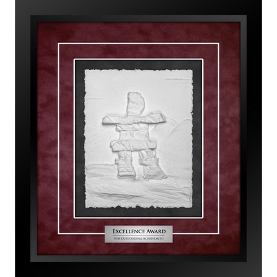 Inukshuk (Black/Burgundy) - Cast Paper Sculptured Art - Shadowbox Award 14.5"x16.25"