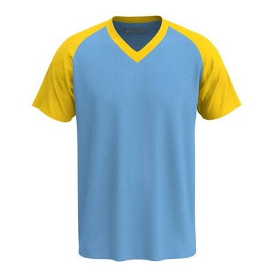 Contrast color Raglan sleeve V-neck jersey