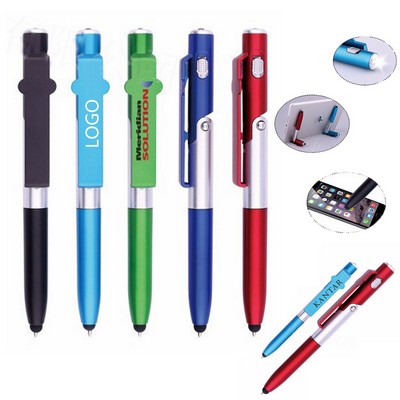 4-in-1 Folding Cell Phone Holder LED Stylus Ballpoint Pen