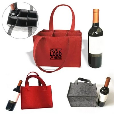 Felt Bag Reusable Wine Holder 6 Bottles Divider Shopping Tote