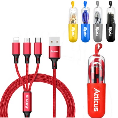 3 in 1 Nylon Braided Data Cable W/ Carrying Case