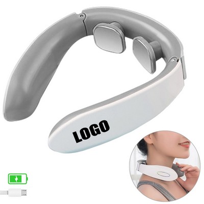 White Rechargeable Electric Neck Massager with Magnetic Electrode Pads