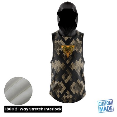 Unisex and Kids' Full Sublimation Sleeveless Hooded T-Shirt - 2-Way Stretch Performance Interlock