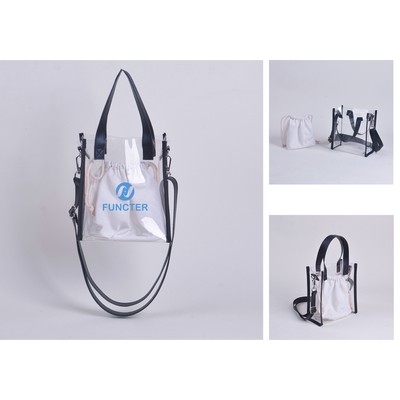 Stadium Approved Bag PVC Transparent Shoulder Bag Clear Bag Crossbody Bag W/ Separate Drawstring Bag