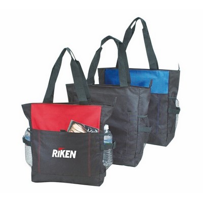 Deluxe Zippered Tote Bag with 2 Water Bottle Pockets