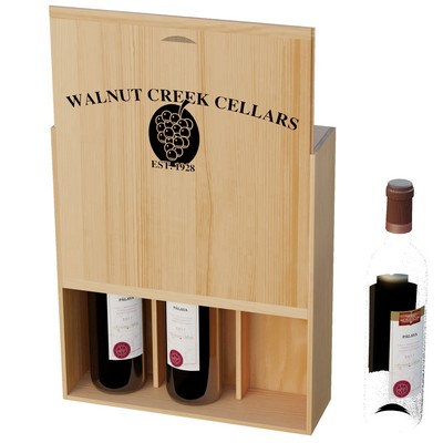 Three Bottle Wine Box with 2 Dividers; Screen pri