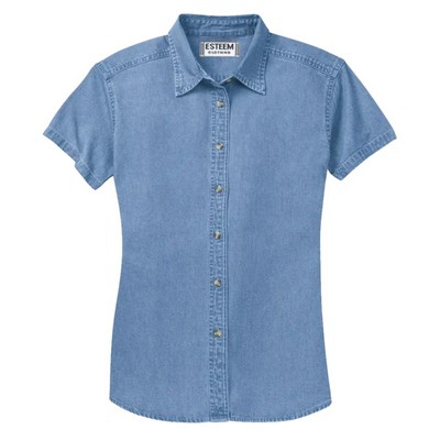 100% Cotton 6.5 Oz. Ladies Short Sleeve Denim Shirt