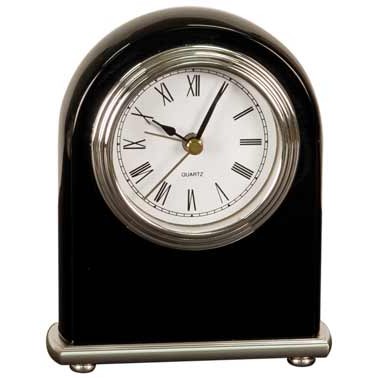 Black Arch Desk Clock w/ Silver Bezel & Silver Trim - 5"