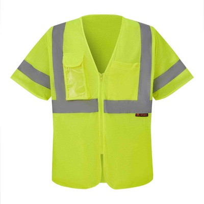 ANSI 107-2015 Class 3 Safety Vest Neon Green Multiple Pockets