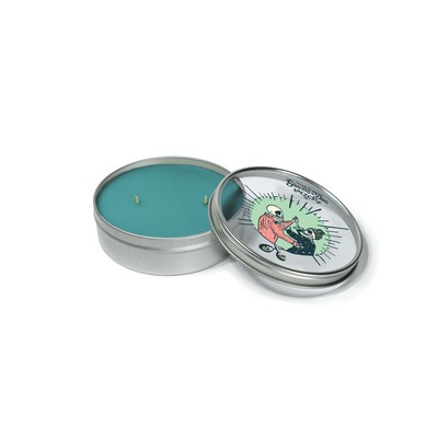 8 oz. Tin Travel Candle - Silver/Clear Lid with 4-C Imprint