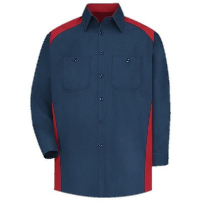 Red Kap™ Men's Long Sleeve Motorsports Shirt - Red/Navy Blue