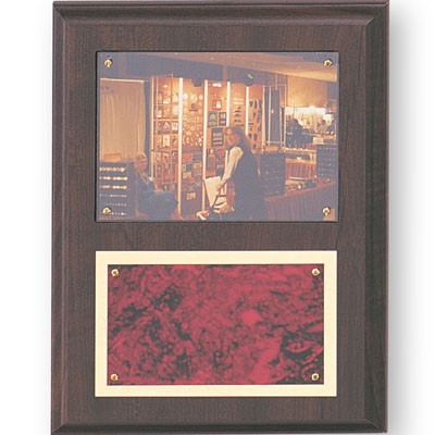 Walnut Finish 3 ½"x 5" Photo Plaque w/Plexiglass & Colored Plate (7"x 9")