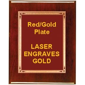 Rosewood 6" x 8" Piano Finish Plaque - With 4" x 6" Red/Gold Teardrop Plate